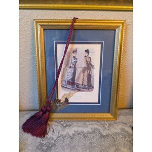 Reproduction 1884 Framed German Victorian Fashion Print "Der Bazar" Tassel & Pre